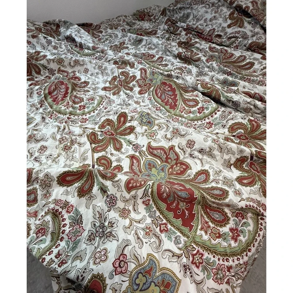 POTTERY BARN King Duvet Cover CHARLIE Paisley Floral Rust Green Cream Organic